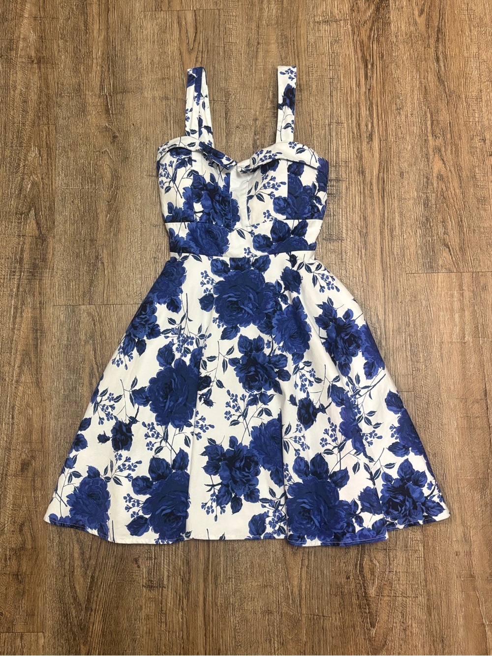 Ixia White Mini Dress with Blue Floral Print size S